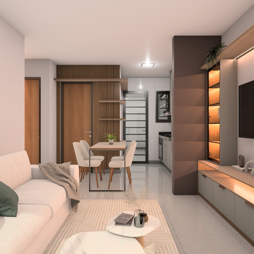 Living integrado salas de estar e jantar